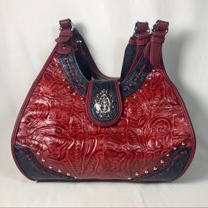 MC Embossed Leather Western Handbag Purse,